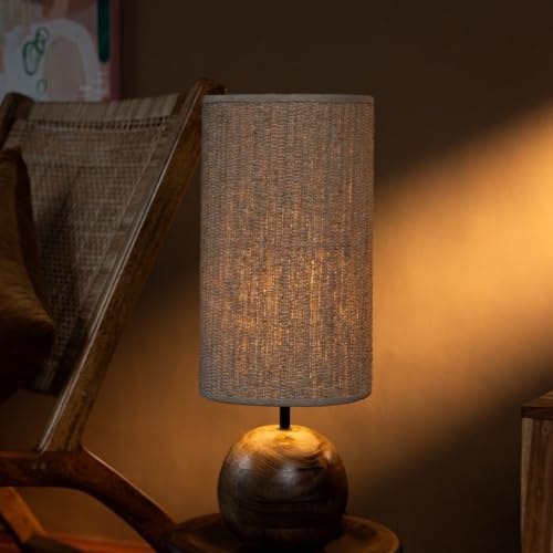 Image of FIG Living Jute Weave Table Lamp (Brown) | 54 cm Tall Handcrafted Jute Lampshade with Mango Wood Base | Natural, Rustic & Elegant Decorative Table Lamp for Living Room, Bedroom & Gifting | 2.5m Cord