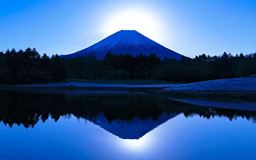 絵画風 壁紙ポスター （はがせるシール式） -地球の撮り方- 富士本栖湖リゾートの初日の出のダブルダイヤモンド富士 日本の絶景 キャラクロ C-ZJP-061W2 （ワイド版 603mm×376mm） 建築用壁紙＋耐候性塗料 ＜日本製＞ ウォールステッカー お風呂ポスターのサムネイル