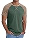 QIXING Herren T-Shirt aus Baumwolle Kurzarm Rundhals Sommer T Shirt Leicht Regular Fit Atmungsaktiv Casual Oberteile(B03 VG Grün, L)