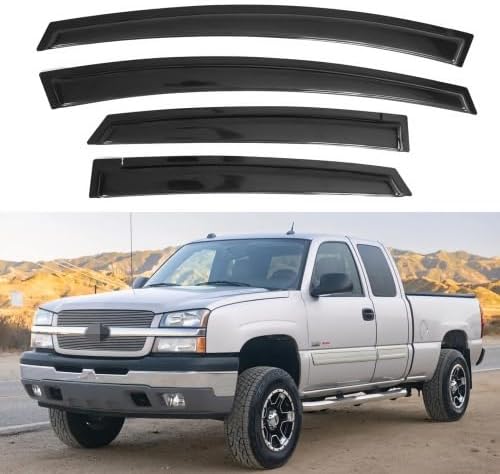 IG Window Visors for 1999-2006 Chevy Chevrolet Silverado & GMC Sierra 1500/2500/3500, Rain Guards Shields Vent Shade Deflector 2007 Classic Tape-On, 2000 2001 2002 2003 2004 2005 (Extended Cab Only) 1999-2006 Silverado/Sierra Extended Cab