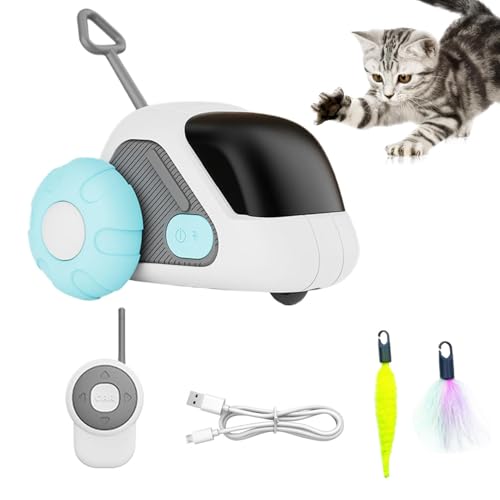 RC Cat Toy, Electric Interactive Toy with Feather, (3.31x2.91x2.68 Inches) Automatic Exercise Toys, Smart Cat Enrichment for Ind