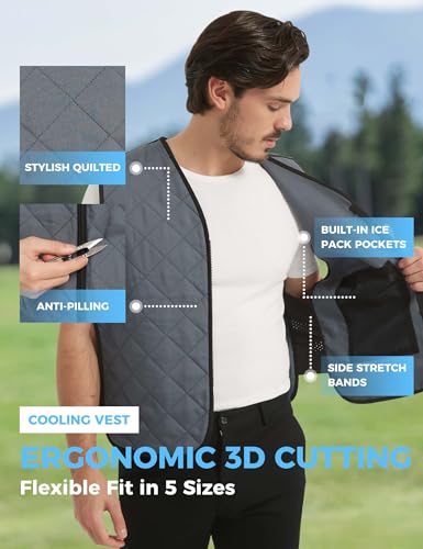 HENNCHEE Cooling Vest for Men & Women Ice Vest with 12 PCS Ice Packs, Body Cool Clothing for Hot Weather Outside Activities Grey S2