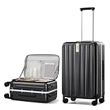Hanke 24 Inch Checked Luggage PC Hard Shell Suitcases for Travel Front Opening Aluminum Frame Travel Luggage Rolling Suitcase with Wheels.(Jet Black)