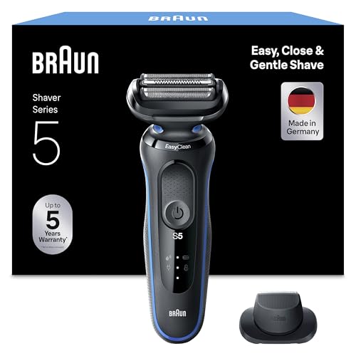 Braun Series 5 Afeitadora Eléctrica Hombre, Máquina de Afeitar Barba con Recortadora De Precisión EasyClick, EasyClean, en Seco y Mojado, Recargable, Inalámbrica, 51-B1200s, Azul