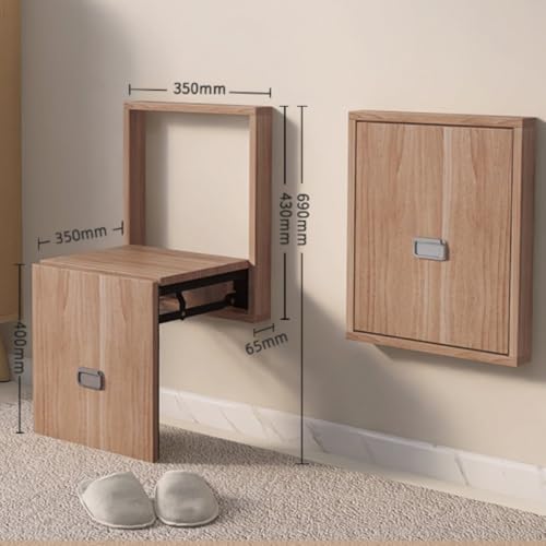 Wall-Mounted Foldable Shoe Changing Stool, Retractable Solid Wood Seat for Small Spaces, Sturdy Hidden Wall Bench for Entryway, Bedroom, Mudroom, Space-Saving Solution