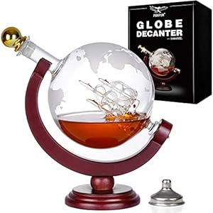 PONPUR Whiskey Globe Decanter, Gifts for Men Dad, Anniversary Birthday Gift for Him Husband Boyfriend Grandpa, Unique Christmas Housewarming Presents Whisky Bourbon Decanter, 1000ml