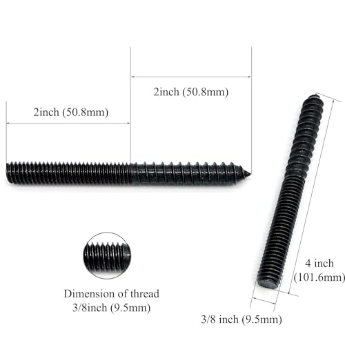 Image of 8 Pack 3 /8-16 x 4 Inch Black Hanger Bolts 3 /8-16 inch Double Headed Bolts 3 /8 Wood Dowel Screw Self-Tapping Screw Hanger Bolts for Furniture Screws Double Screw Threaded Rods Bolt 100mm Length
