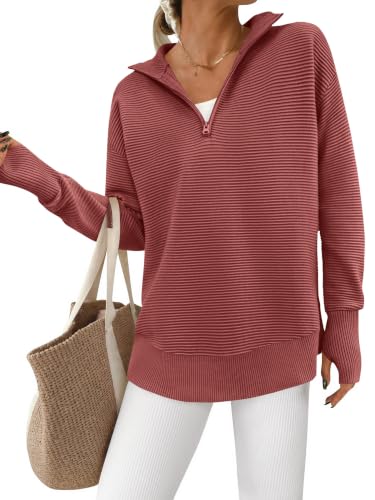 Image of PRETTYGARDEN Womens Long Sleeve Quarter Zip Pullover Sweater