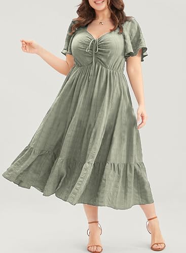 Eytino Womens Plus Size Summer Dress Short Sleeve Sweetheart Neck Ruffle Tiered Maxi Long Dresses(1X-5X)4