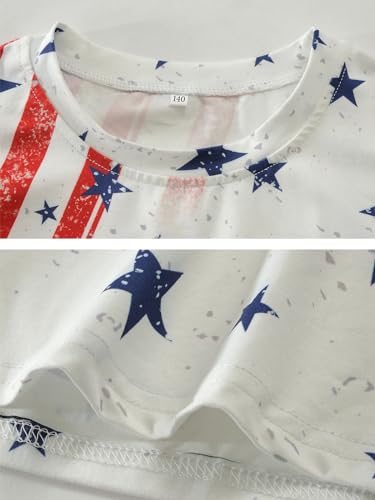 Image of Toddler Girls July 4th Shirts American Flag Ruffle Short Sleeve Patriotic Red White Blue Star Outfits Blouse Tops