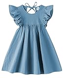 JNKLWPJS Toddler Baby Girl Cotton Linen Ruffle Halter Sleeveless Kids Casual Beach Party Dresses Blu