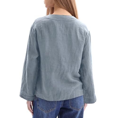 Image of Amazhiyu Women's 100% Linen Long Sleeve Button Up Crew Neck Lightweight Cardigan