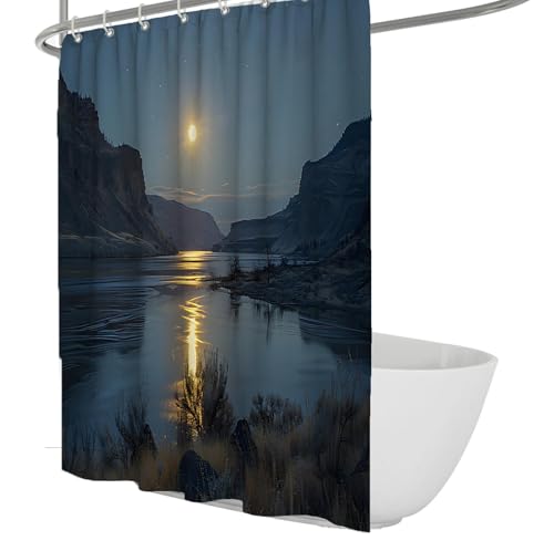 UERWOWELL Cortinas de Ducha con Vista a la montaña del anochecer para el baño, Paisaje de Puesta de Sol, Cortina divisoria de Cuarto de Ducha Impermeable y Resistente para bañera W120xL180 cm