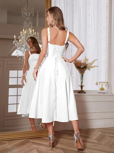 Image of Solid Lace Up Backless Ruched Boning Spaghetti Strap Slim Fit Long Cami Dress for Women's & Girl's
