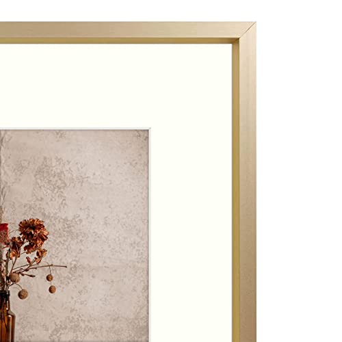 Auear, 8X10 Aluminum Frame In Gold - Real Glass - Made To Display Pictures 5X7 With Ivory Color Mat Horizontal And Vertical Formats For Wall (2 Pack) #TOP4