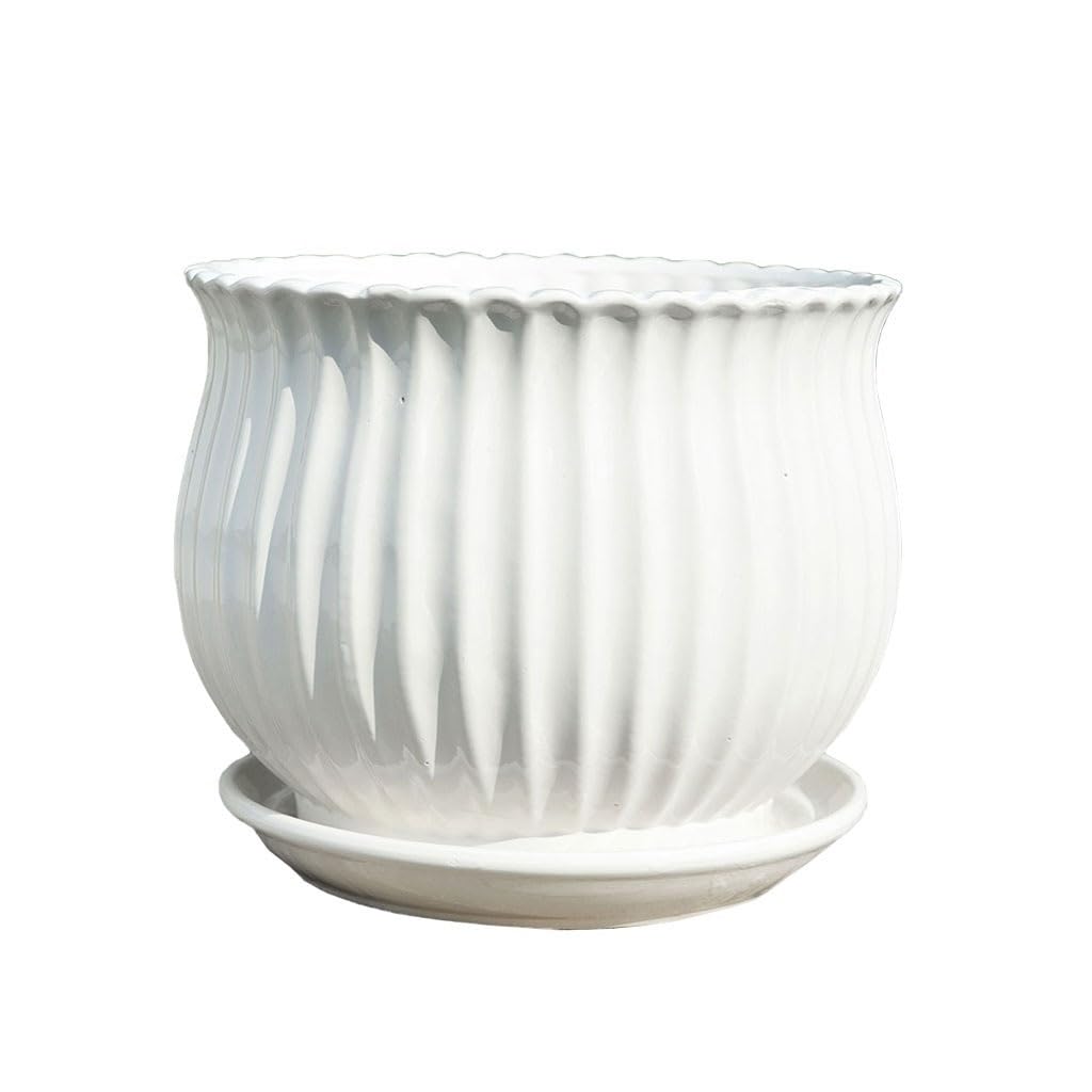Gelasige C Flower Pots White Erami Flower Pot With Tray Office Offee Table Tabletop Decorative Flower Pot Hinese Flower Pot Outdoor Flower Pots(C)