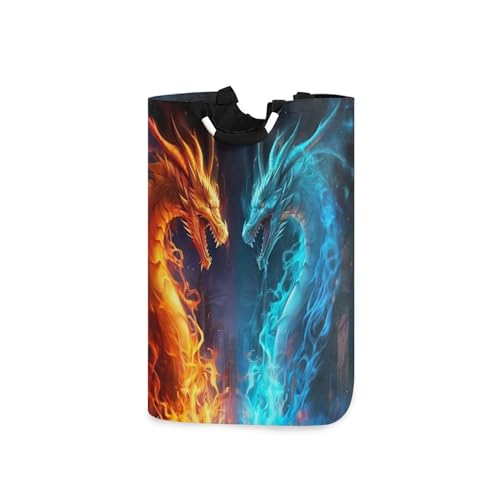 xigua Fire and Ice Dragon Large Laundry Hamper with Handle, Foldable Clothes Hamper Collapsible Storage Basket for Toys and Clothes Organization in Bedroom, Bathroom, and Laundry Room