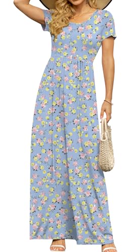 Image of DB MOON Womens 2026 Summer Maxi Dresses Casual Short Sleeve Empire Waist Spring Long Dress with Pockets