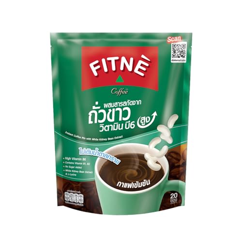 FITNÈ Instant 3 In 1 Coffee Packets Mix With White Kidney Bean Extract L-Lysine Vitamin B1 B2 B6 Smooth Blend No Sugar Sucralose Sweetener, 20 Sticks