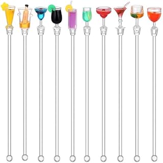 Haruida 10Pcs Cocktail Drinks Tropical Drink Stirrers Acrylic Cocktail Cute Cocktail Sticks Drink Mixer Bar Stirring Mixing with Colorful Miniature Accessory