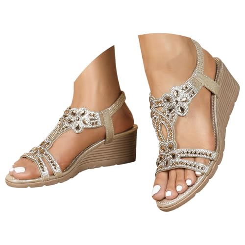 Sandales plateforme dorées pour femme à bride en T de taille 37