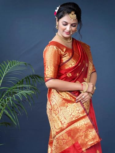 Image of Women's Kanjivaram Silk Saree with Blouse Piece, Banarasi Style,
