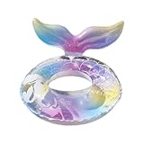 JoyeeLii 親子マーメイドスイミングリング透明厚手浮力スパンコール子供大人用脇下リングインフレータブルアームスイミングプールビーチウォーターフィッシュテールフローティングローイングに適しています (夢のような,70【20～30kg対応】)