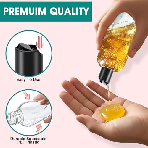 3Pcs 16 oz Clear Plastic Refillable Travel Shampoo and Conditioner Bottles with Black Disc Top Caps，Squeeze Empty Bottles Cosmetic Containers for Lotions, Body Soap Cream3