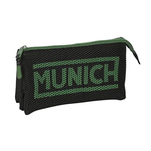 Safta Munich Caviar - Portatodo Triple, Estuche Infantil, Estuche Niño, Ideal para Niños en Edad Escolar, Cómodo y Versátil, Calidad y Resistencia, 22x3x12 cm, Color Negro