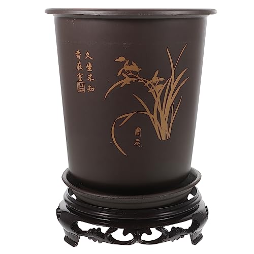 GANAZONO Planting Pot Set with Drainage - 6.69In Rounded Plastic Orchid Pot and Base Lightweight Abs...