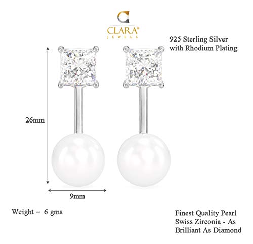 Image of CLARA 925 Sterling Silver Pearl Earrings Gift for Women & Girls | Swiss Zirconia | Screw Back | Minimal Daily Wear | Platinum Plated