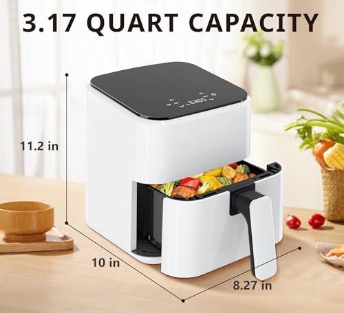 Image of Air Fryer 3.17QT with Clear Window, Simple Operation Airfryer Non-Stick Basket Dishwasher Safe, Square Airfryer, Air Fry, Roast, Reheat, Dehydrate, Steam, 400F Rapid Air Crispy Technology, White