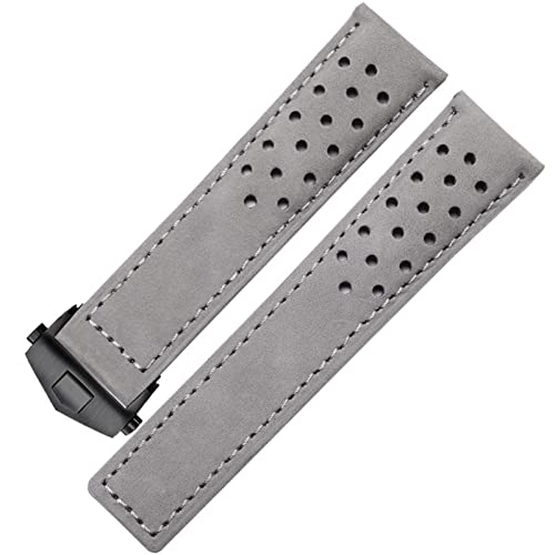 Sangle de montre 20mm en cuir véritable gris avec boucle pliante ergonomique