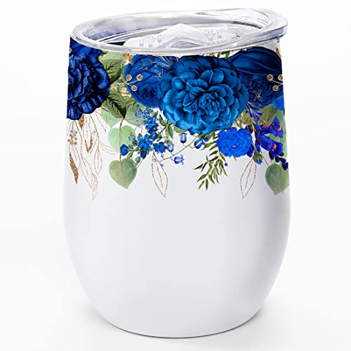 Floral 12 Oz Insulated Wine Tumbler With Lid - Flower Pattern Stainless Steel Outdoor Wine Glass - Unique Birthday Christmas Gifts For Her Women Best Friends #TOP7