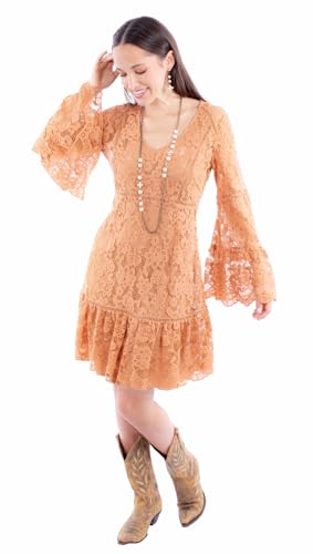 Image of Scully Western Dress Womens L /S Overlay Lace L Light Latte F0 HC557