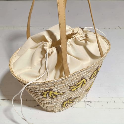 Banana Purse Straw Woven Banana Embroidered Bucket Bag Large Shoulder Bag Trendy Fruit Purse for Women2