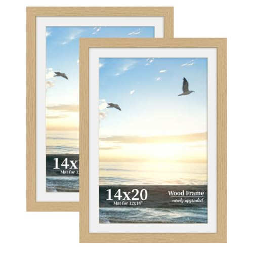 SZYUU 14x20 Picture Frame Set of 2, Wood Frame with Real Glass, Wide Border