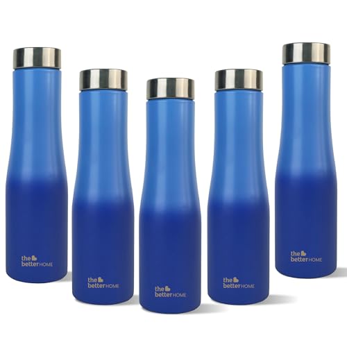 Image of The Better Home Splash Stainless Steel Water Bottle 1 Litre | Leak Proof, Durable & Rust Proof | Non-Toxic & BPA Free Steel Bottles| Steel Water Bottle | Blue Gradient (Pack of 5)