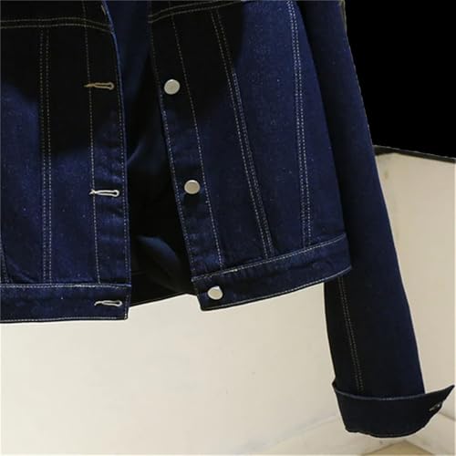 Young Girl Retro Dark Blue Short Denim Jacket, Loose Casual Student Denim Jacket3