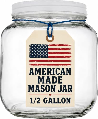 Image of kitchentoolz Half Gallon Glass Large Mason Jar Wide Mouth with Airtight Metal Lid - 1 /2 Gallon Mason Jars - BPA-Free Glass Jar with Lid - Dishwasher Safe Made in USA