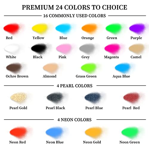 Airbrush-Paint-Set-24-Colors-Airbrush-Paint-with-2-Airbrush-Cleaner-Ready-to-Spray-Water-Based-Acrylic-Airbrush-Paint-Kit-for-Metal-Plastic-Models-Leather-20mlBottle-Opaque-Neon-Pearl-Colors