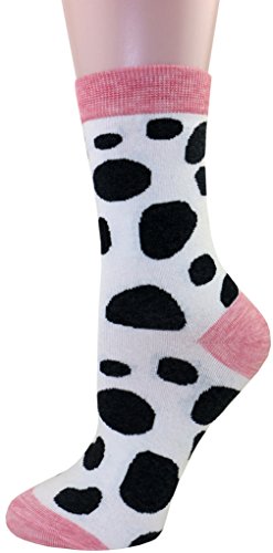 Carahere® Women's Cotton Animal Print Patterned Soft Fun Crew Socks 2 Pairs Cow Patterned #TOP3