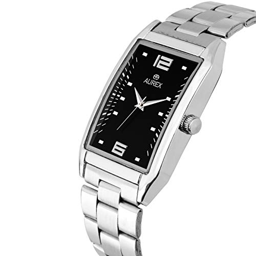 AUREX Analogue Men's Watch (Black Dial Silver Colored Strap)