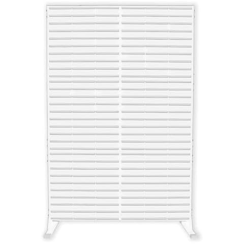 Kozyard Metal Privacy Screen 74" H x 47.2" W Decorative Outdoor Divider with Stand Panels Freestanding Screen Set for Deck Patio Balcony Garden Outdoor&Indoor (White/Horizontal Slat) Cover