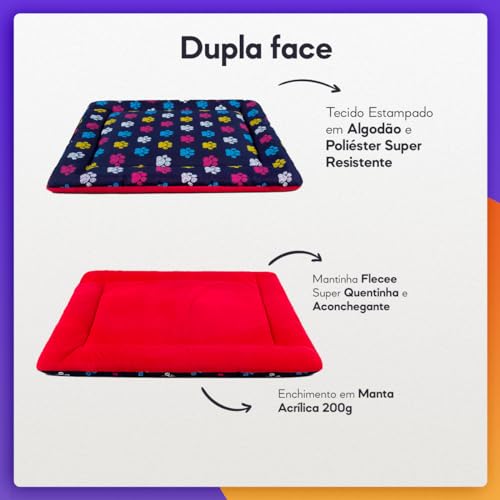 Colchonete para Cachorro Dupla Face Caminha Pet 80x60 Patas Coloridas