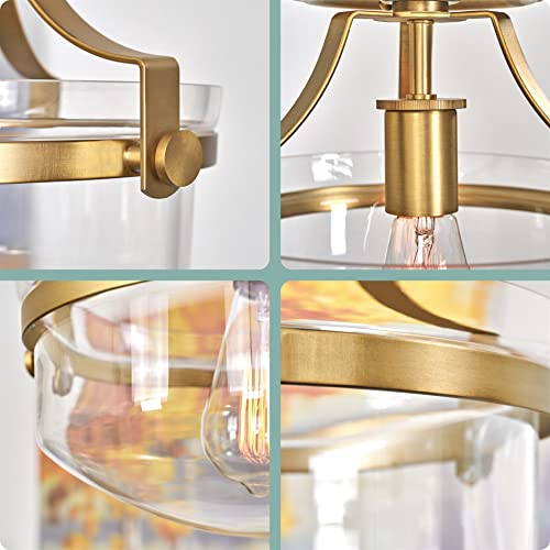 Kira Home Zurich 12" Rustic Farmhouse Semi-Flush Mount Ceiling Light + Glass Shade, Warm Brass Finish #TOP22