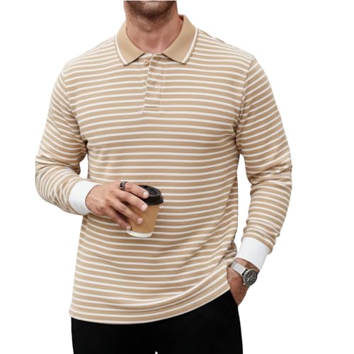 Image of Mack Jonney Men's Premium Striped Polo T-Shirt | Long Sleeve Cotton Blend | Casual & Smart Wear-M6721