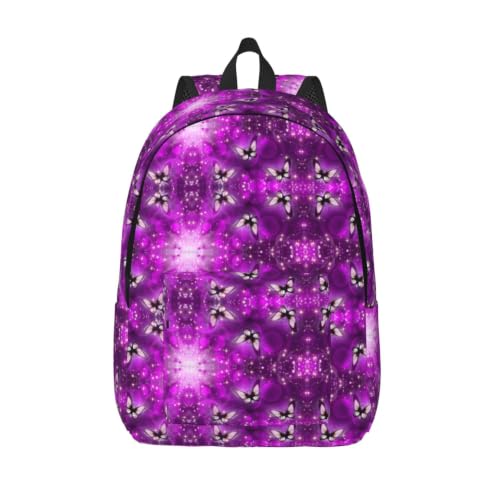 Mochila de lona CHAbu con mariposa morada para libros universidad y viajes en color negro talla S