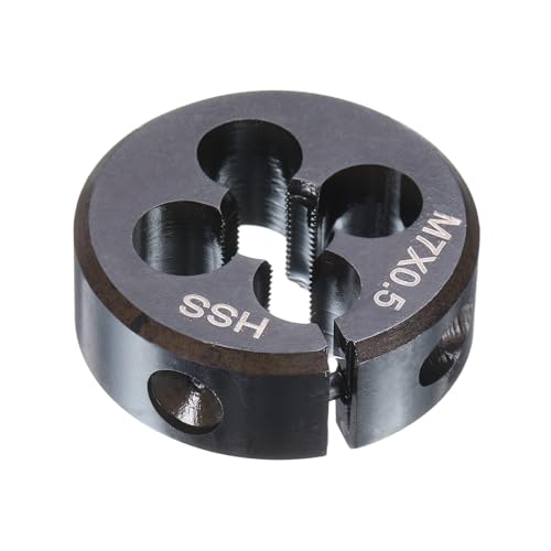 sourcing map Round Threading Die M7 x 0.5 Metric Thread 25mm OD Adjustable Right Hand High-Speed Steel (HSS) Round Die Screw Thread Cutting Die for Thread Repair