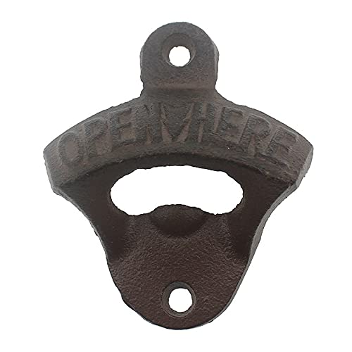 Luwanburg 8Pcs Cast Iron Beer Bottle Opener Wall Mounted Bottle Cap Opener Open Here Black And Brown #TOP2